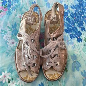Fly London Yfla Luna Metallic Wedges - 38 - 7/7.5